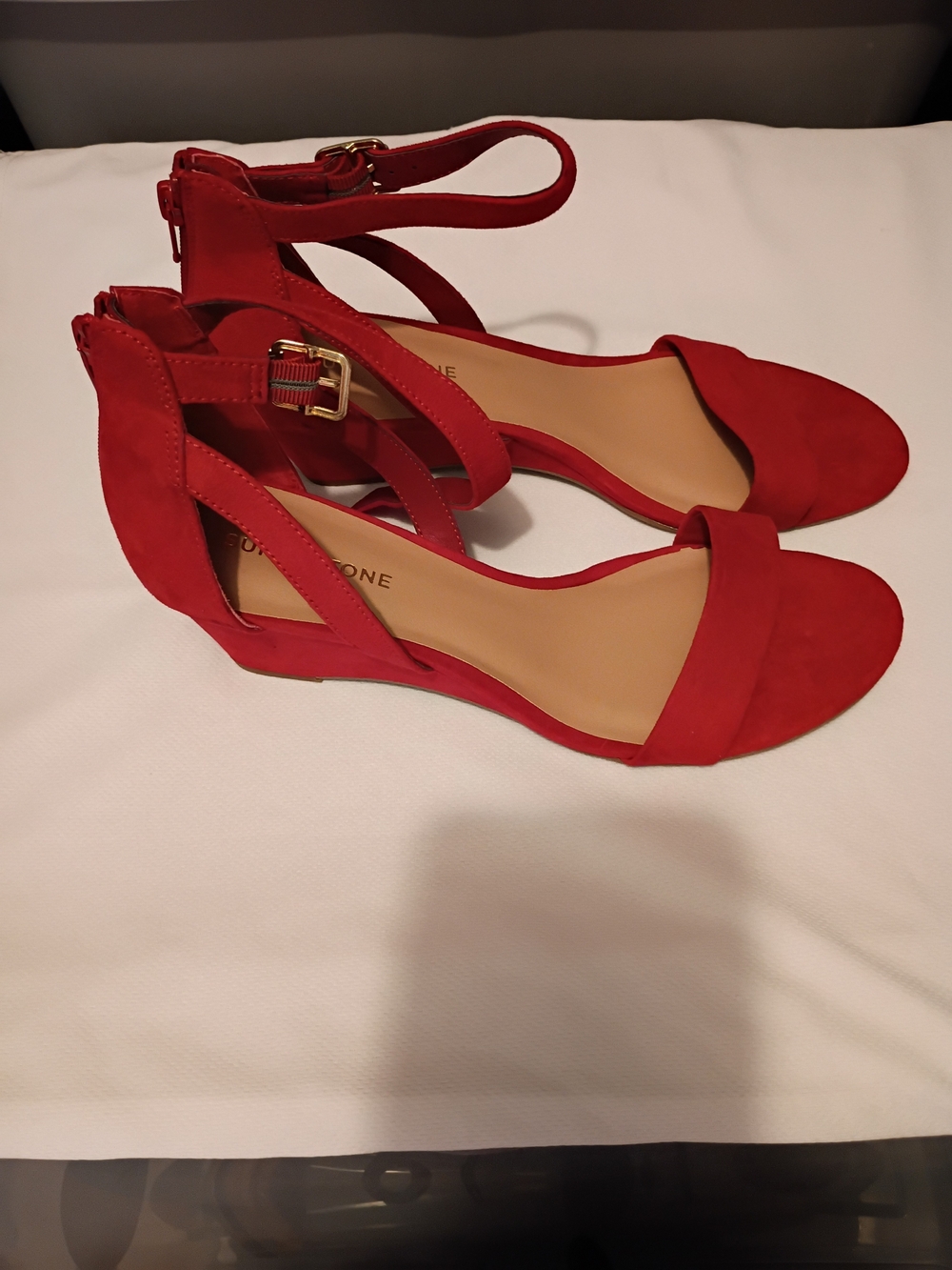 Red Suede Ankle-Strap Sandals - Women